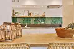 视图厨房绿色大理石瓷砖墙