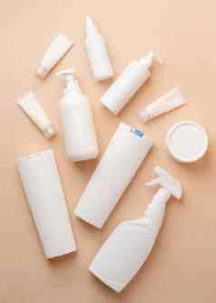 集团白色空白包装管容器化妆品米色自然颜色背景模型设计生态友好的