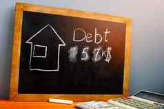 抵押贷款债务概念黑板计算器现金