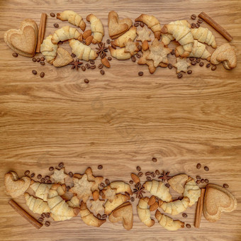 背景自制的蛋糕香饼干饼干形式心星星咖啡豆子香料杏仁特写镜头菜单概念首页烘焙完整的大小