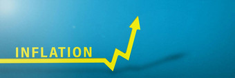 通货膨胀不断上升的通货膨胀全球金融危机黄色的箭头图指示价格增长蓝色的背景