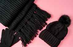 平躺冬天秋天温暖的女人配件黑色的针织围巾他
