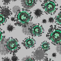 病毒细胞无缝的模式灰色背景
