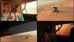 沙漠Safari运动型多功能车抨击阿拉伯沙子沙丘女孩的家伙车