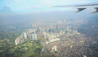 视图城市马尼拉窗口飞机深刻的印象照片旅游飞行资本菲律宾
