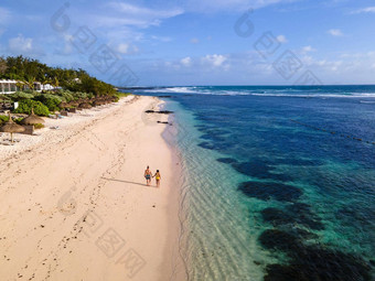 莫恩海滩毛里求斯热带海滩棕榈树白色沙子蓝色的海洋海滩床伞太阳椅子阳伞棕榈树热带beac莫恩海滩毛里求斯