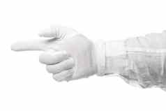手白色手套孤立的白色背景手势引人注目的手势