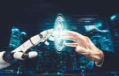 未来主义的思考机器人机器人人工情报概念