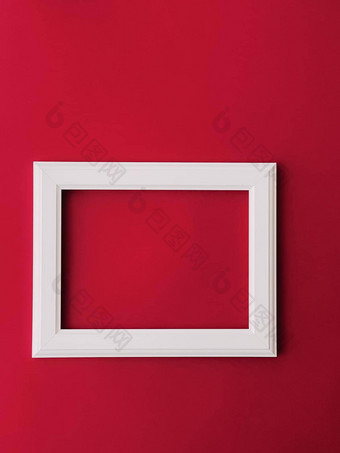 白色水平艺术框架红色的背景平铺设计艺术作品打印照片专辑