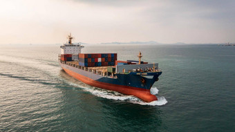 容器船进口出口全球业务在世界范围内物流运输容器船卸货运费装运空中视图容器货物船运费船