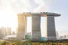新加坡新加坡1月全景视图玛丽娜湾金沙酒店花园湾著名的现代建筑具有里程碑意义的亚洲