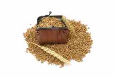 小麦粮食种子棕色（的）古董皮革钱包