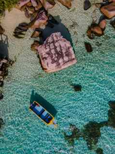 普拉兰岛热带岛塞舌尔无人机视图灭亡岛塞舌尔秃头老鼠继电器昂斯沃尔伯特海滩