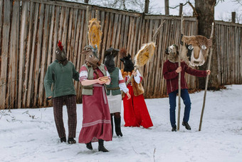 人国家服装动物头庆祝到来异教徒假期maslenitsa古老的分页