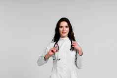 医生医疗袍听诊器冠状病毒科维德期护士白色医疗衣服白色背景
