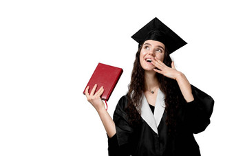 学生书毕业袍帽准备好了完成大学未来领袖科学<strong>院士</strong>年轻的女人黑色的礼服微笑