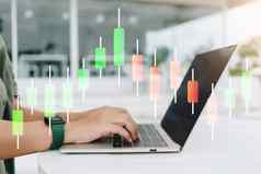 fintech金融图标市场股票图流行电脑屏幕监控手指点金融业务技术