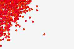 红色的心五彩纸屑散射垄断边境白色背景呈现插图