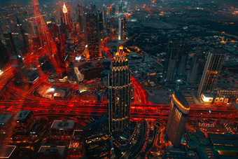 城市景观迪拜黄昏视图前迪拜塔哈利法塔