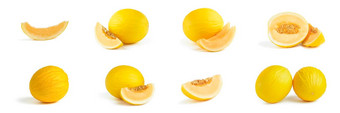 瓜大集白色背景黄色的瓜白色隔离新鲜的多汁的一块瓜影子白色背景插入项目设计广告
