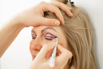 眼睑整容术标记特写镜头脸塑料手术操作修改眼睛地区脸医疗诊所医生塑料化妆品操作
