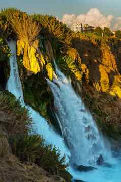 安塔利亚火鸡景观风景如画的视图瀑布杜登晚上夏天一天安塔利亚