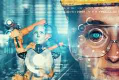 机械化行业机器人人类工人工作未来工厂