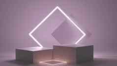 渲染粉红色的平台霓虹灯闪亮的透明的玻璃环几何形状作文空空间产品设计显示最小的横幅模型