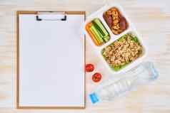 剪贴板素食主义者午餐盒子瓶健康的素食者菜单重量损失健康的生活方式