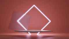 渲染红色的平台霓虹灯闪亮的透明的玻璃环几何形状作文空空间产品设计显示最小的横幅模型