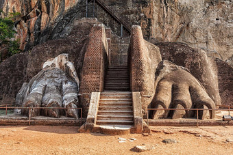 狮子爪子通路壁画岩石斯里兰卡斯里兰卡