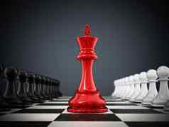 红色的国际象棋王站白色黑色的棋子插图