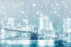 视图纽约天际线雪