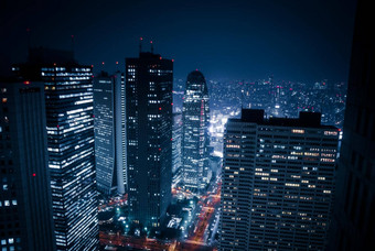 晚上视图高层建筑集团<strong>东京</strong>大都会办公室