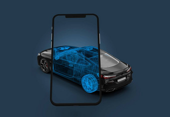 智能手机扫描黑色的车显示线框