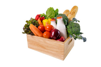 木箱多科洛尔蔬菜水果牛奶魔杖孤立的白色背景杂货店木箱保存剪裁路径