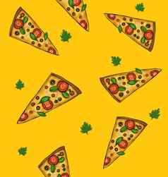 开胃的披萨模式黄色的背景插图