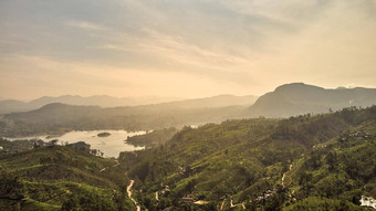 空中视图茶种植园斯里兰卡斯里兰卡视图亚当的峰达尔豪斯村茶种植园湖泊