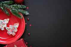 圣诞节黑色的背景可食用的圣诞节树空间文本一年食物概念