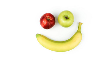 香蕉苹果笑脸<strong>白色时尚背景</strong>空间文本