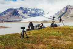 摄影师风景如画的位置冰岛欣赏漂亮的东西或人