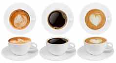 前视图一边视图咖啡杯集合咖啡杯分类形状标志集合孤立的白色背景保存剪裁路径