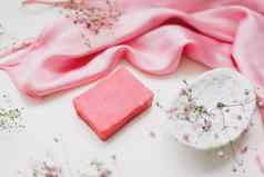 水疗中心作文粉红色的肥皂酒吧陶瓷肥皂菜丝绸babric花
