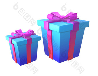 插图惊喜集礼物盒子梯度粉红色的弓白色背景蓝色的粉红色的礼物盒子渲染
