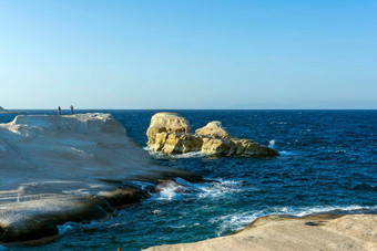 白色岩石海萨拉基尼科区域米洛斯岛岛希腊