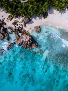 昂斯帕塔茨迪格岛塞舌尔无人机空中视图热带海滩奢侈品假期塞舌尔热带海滩昂斯帕塔茨迪格岛塞舌尔