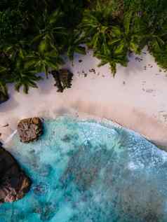 昂斯帕塔茨迪格岛塞舌尔无人机空中视图热带海滩奢侈品假期塞舌尔热带海滩昂斯帕塔茨迪格岛塞舌尔