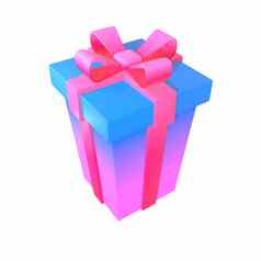 插图礼物盒子惊喜梯度粉红色的弓白色背景蓝色的粉红色的礼物盒子渲染