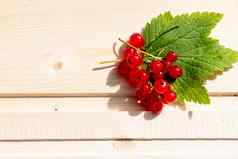 红色的醋栗浆果叶子作文有创意的作文孤立的木背景健康的吃节食食物概念夏天水果设计元素前视图