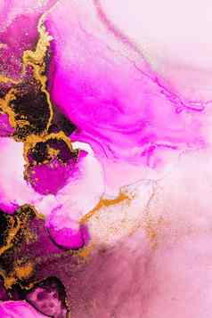 粉红色的黄金摘要背景大理石液体墨水艺术绘画纸